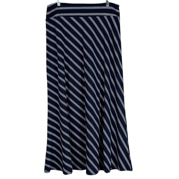 Talbots A-Line Midi Skirt Womens M Navy Blue Knit White Stripe Nautical Coastal - Picture 1 of 5